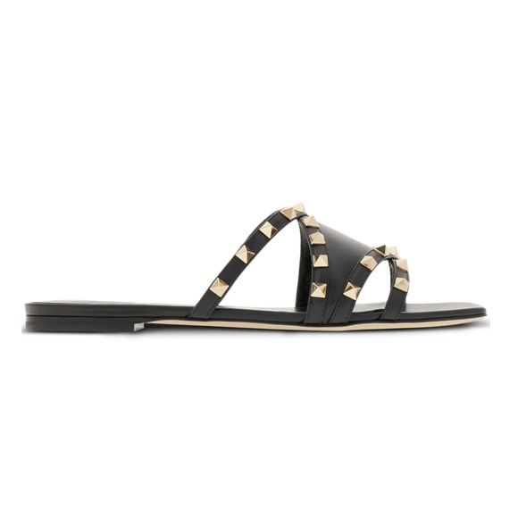 Valentino Rockstud Crisscross Strap Leather Black Slide Slip On Flat Sandal 40 - Picture 5 of 16